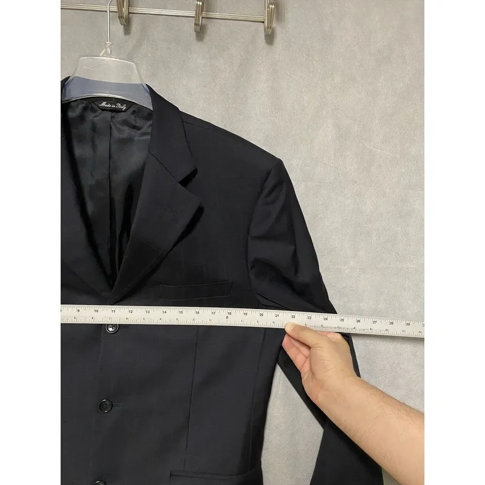 Gianni Manzoni Suit‎ Men 40R Blue Windowpane 3 B Italy Super 140 Pants 33 Luxury